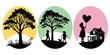 © RABBY - Three circular icons representing trees and a house with a heart Vector
