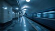 © CLOVER BACKGROUND - Metro Journey: The image portrays an underground railway station, where a train is in motion, blurred to showcase the dynamic aspect of travel and transit. Capturing the essence of urban commuting.