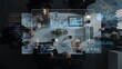 © InfiniteFlow - A diverse team engages in a strategic meeting, analyzing charts and data on a laptop and documents, with a digital overlay showcasing insights and analytics. Raster
