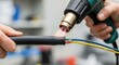 © SimpleDesignStudio - Electrician using heat gun for industrial cable insulation shrink tubing