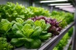 © Asawin - Fresh, leafy green lettuce plants growing indoors on shelves, ready to harvest. The image shows the vibrant colors and textures of various lettuce varieties