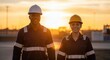 © SimpleDesignStudio - Diverse male and female engineers at a renewable energy construction site during sunset