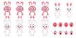 © Kabita - Cute cartoon bunnies in various poses and color schemes are displayed