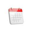 © Si_Design - 3D Icon of a Red and White Calendar page, isolated on a transparent background, symbolizing dates, planning, appointments, and scheduling for business or personal organization.