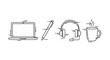 © Santi - Minimalist Icons: Laptop, Pen, Headphones, Coffee Cup - Business and Technology Concept
