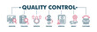 © Kron Visual - Quality control banner web color vector illustration concept for product and service quality inspection with an icon of analysis, evaluation, improve, process, approval, result, and customer