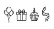 © Jono - Birthday Party Icons: Balloons, Gift Box, Cupcake, and Confetti Streamer