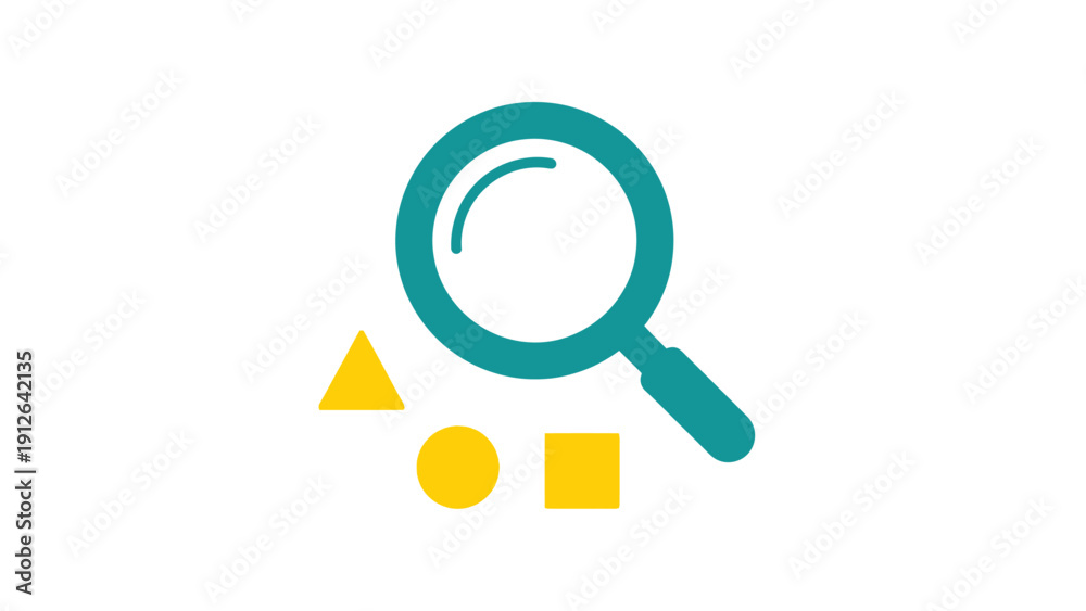Search and Data Analysis Icon. Magnifying Glass Examining Geometric ...