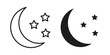 © Sara - Moon stars icon in black line style set. logotype designs