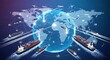 © Md - Global Logistics Network: Ships, Planes, and World Map Vector Illustration