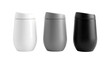 © KING - Three modern insulated tumblers in white gray and black arranged side by side on a pure white background cutout