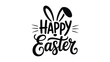 © Zavivec - Happy Easter black and white typography design with bunny ears and decorative lettering for spring holiday greeting card banner