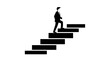 © Azmat - This business progress staircase illustration represents growth, success, ambition, and career advancement in a clear conceptual visual style. The artwork depicts a person climbing steps upward, symbo