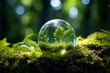 © nsit0108 - Glass sphere capturing a green forest and moss, symbolizing environmental sustainability