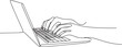 © Hossen - One line laptop with hands. People typing on notebook computer keyboard, internet communication and online working.one line victor illustration in white Background