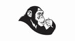 © Nabil - Black and white drawing of a chimpanzee's head and shoulder, with finger to mouth