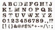 © ckybe - font alphabet in rugged stamped style featuring a to z numbers and punctuation on white