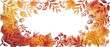 © Sanzid12 - Autumn Leaves Border Panoramic Vector Banner with Warm Watercolor Gradient and Central Copy Space. Hand-Drawn Fall Foliage including Maple, Oak, Acorns, and Berries for Seasonal Thanksgiving Design.