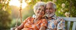 © Maryna - Elderly couple smiles on a porch swing at sunset. Happy seniors enjoy nature, peaceful life and leisure time. They have a comfortable, fulfilling retirement.