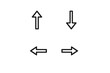 © Alan - Four white outlined arrows pointing up, down, left, and right are arranged in a square pattern with vertical dotted lines on a black background. Minimalist graphic design for navigation.