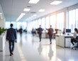 © Pale - Blurred image depicting business professionals walking through a modern, brightly lit office corridor.