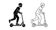 © Mddin - Two people riding electric scooters, one in black and one in white, side by side. Vector