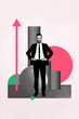 © deagreez - Zine trendy vertical pop photo collage of happy businessman businesswoman receive dollar coin capital arrow progress statistics