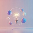 © Bejo Studio - Illuminated bulb surrounded by geometric orbs, floating on a smooth surface