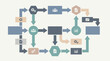 © Ochaa Nila - corporate workflow process diagram, step by step geometric blocks connected with arrows