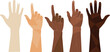 © Gauranga - Collection of diverse human hands with various skin tones raised in the air representing unity equality diversity and inclusion background