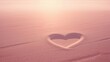 © naphat - Romantic background romantic blush tones with heart shape imprint on soft pink sand surface glowing in warm sunset light creating dreamy love concept backdrop