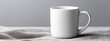© heerim studio - Serene Still Life: A White Mug on Neutral Fabric, Minimalist Style