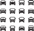 © MDIBRAHIMUR - Set of 16 black car icons front view