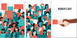 © Umme - Set of International Womens Day banners featuring diverse women protesting with blank signs and shaking hands for empowerment and gender equality social media design.