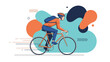© OtherGRX18 - Cyclist with a blue backpack rides an orange bicycle through a series of colorful abstract shapes and motion lines representing urban commuting.