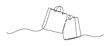 © MNAStudio - A minimalist, continuous line drawing of a shopping bag in a modern black contour style. An elegant abstract line art illustration symbolizing retail, online shopping, consumerism, sales promotions