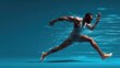 © Sohel - Athletic man in dynamic motion captured with digital visualization and blue background