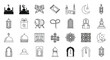 © Sabit - Set of vector icons featuring medieval swords and castle silhouettes for web design and travel map illustration
