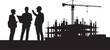 © Arju_the_vect - Silhouette of three construction workers discussing plans in front of building site with crane hard hats
