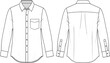 © Najmin - Mens formal button up dress shirt technical CAD drawing with chest pocket and long sleeves front and back view flat vector illustration.