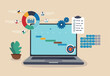 © Hajera - Project management, planning for software development, resources and budget planning, project schedule diagram, gantt chart for work deadline concept, computer laptop with project management software