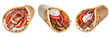 © wrak - Set and collection of authentic Greek gyros wrapped in pita bread with grilled meat, tomatoes, red onions, and tzatziki sauce isolated on white transparent PNG background.