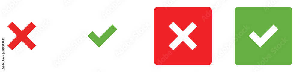 red cross and green check mark icon set vector illustration, approval ...
