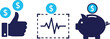 © Bacon - Financial success concept with thumbs up like button piggy bank and ecg heartbeat monitor icons vector