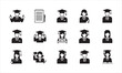 © Habib - Back to school vector silhouettes set with students, school supplies, and education icons isolated on white background