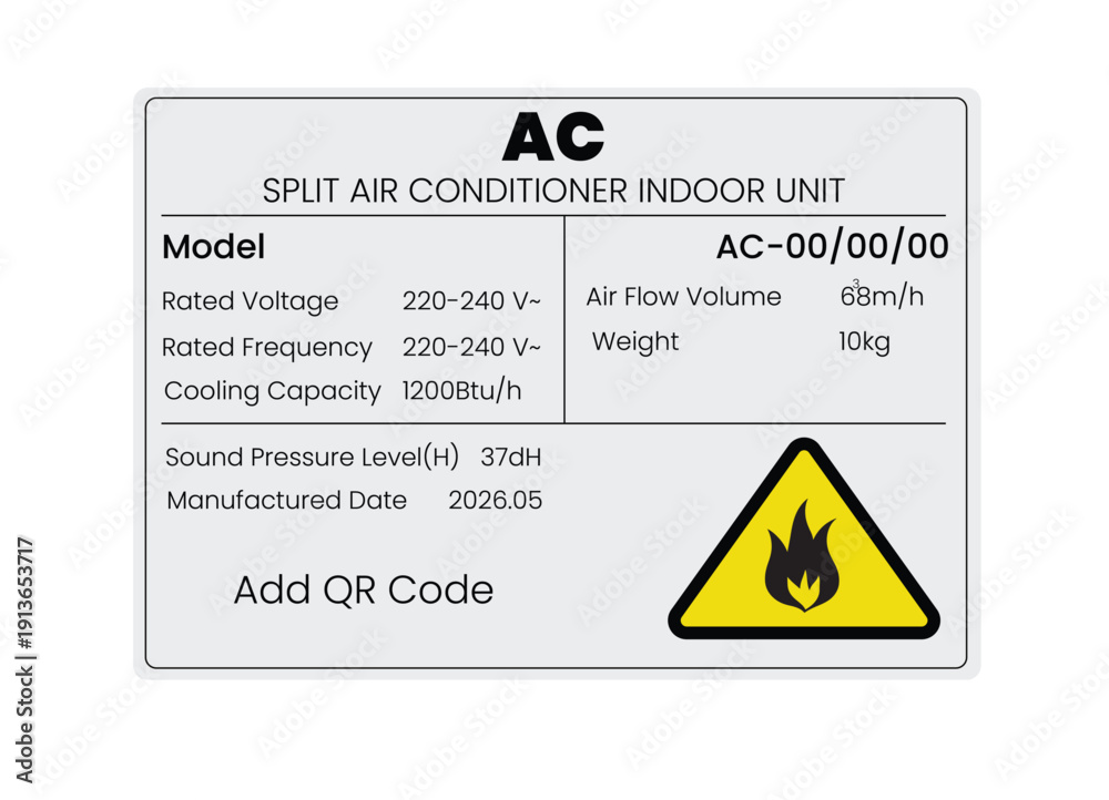 Air Conditioner Warning Signs Chart Vector | AC Safety Symbols and ...