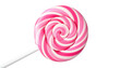 © Paceku - Round pink and white swirled lollipop on a stick, isolated on a black background