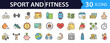 © Muhammad Waqas Tahir - Collection of sport and fitness icons representing various activities and equipment in a flat design style