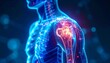 © photostockatinat - A 3D render of human shoulder joint, showing pain and inflammation, medical concept. Highlighting shoulder bones and anatomy