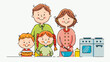 © Ayasha - Happy family cooking together in kitchen with oven and stove smiling parents and kids baking food
